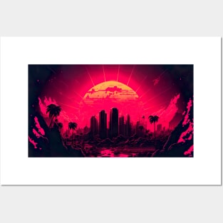 Synthwave Sunrise City Posters and Art